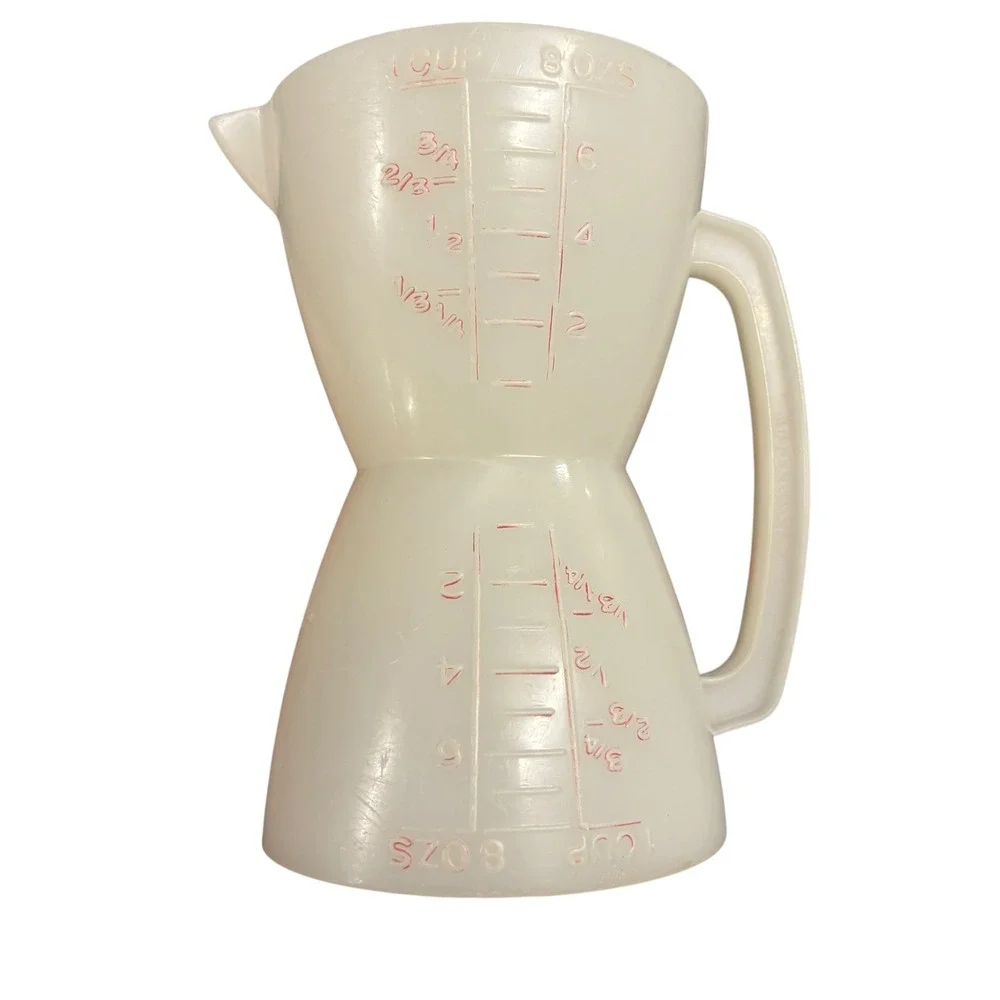 Vintage Tupperware Hourglass Double Measuring Cup 1 Cup 8 oz White Red Lettering